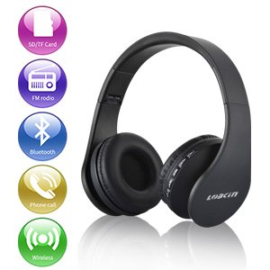 Cuffie Bluetooth LOBKIN Auricolari Stereo con Microfono Bluetooth 4.1 Pieghevole Over-Ear Senza Fili Cuffie con Microfono Ricaricabile Riduzione del Rumore Interno Supporto SD/TF Card (black)