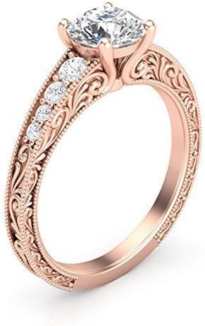 14K Rose Gold Vintage Engagement Ring Filigree Milgrain Art Deco Ring