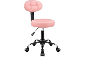BFTOU Round Stool with Back for Work SPA Shop Home Massage Height Adjustable Swivel Stool Chair with Wheels (Pink)