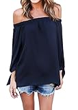 Hibluco Women's Casual Off Shoulder Tops Summer Chiffon Blouse Sexy T-shirt