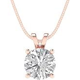 Clara Pucci 14K Rose Gold Plated Solitaire 18" Box-Chain Necklace - Sterling Silver 1ct Round Cut Moissanite Pendant
