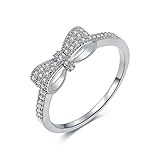 Serend 18k White Gold Plated White Cubic Zirconia CZ Band Bow Ring, Size 9