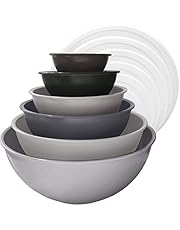 edge Plastic Mixing Bowls 12 Piece Nesting Set 6 Prep Bowls and 6 Lids for Baking, Cooking and Storing