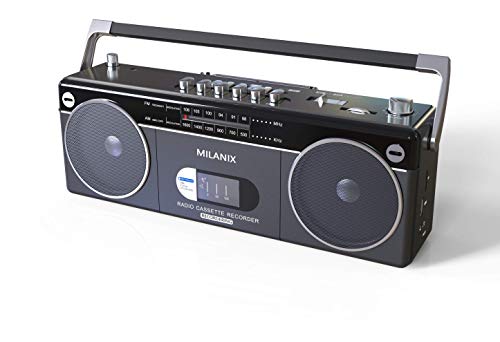 Milanix Portable Boombox Stereo Tape Cassette Player/Recorder with Bluetooth, USB, SD, AM/FM Radio and Headphone Jack- Gray