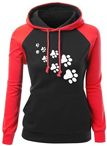 Women's CAT Paws Kawaii K-Pop Clothing Streetwear Hoodies Sweatshirt red Black XL