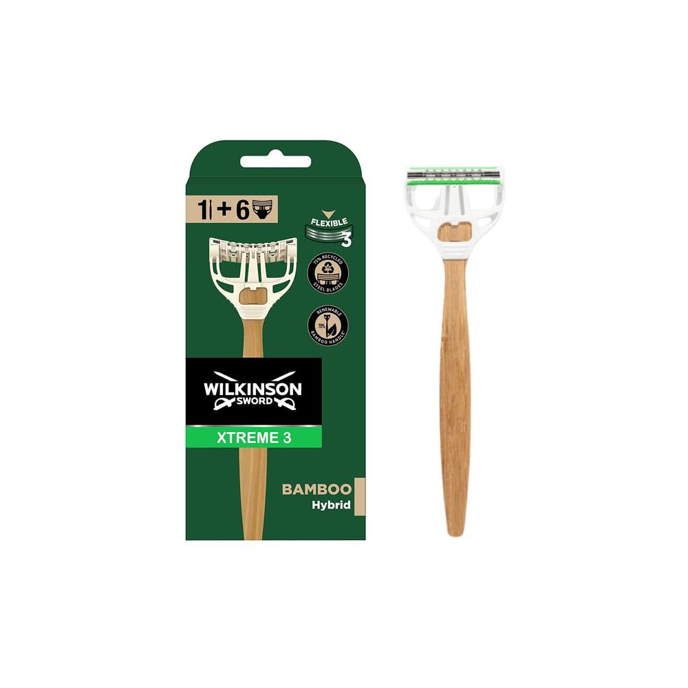 Wilkinson Sword Xtreme 3 Bamboo Hybrid – Renewable Bamboo Razor + 6 Refills with 3 Flexible Blades for a Comfortable and Close Shave