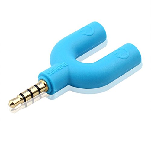 Sonmer Fashion U Shape 3.5mm Splitter Adapter for Audio Headphone and Mic (Blue)