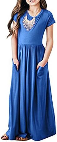 ZHANGVIP Little Baby Girls Solid Color Short Sleeve Dress Kids Sundress Summer Evening Party Beach Long Skirt 3-9Y