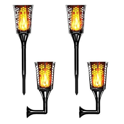 CINOTON Solar Tiki Torches,Solar Flame Torch Lights Outdoor, Landscape Decoration Lighting, Dusk to Dawn Security Warm Light Garden Patio Deck Yard Driveway (4 Pack) - Thumbnail 7