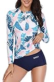 Daci Women Rash Guard Long Sleeve Swimsuit Two Piece with Boyshort Zipper UPF 50