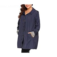 MRxcff Large Size Xl-5Xl Women Rain Coat Jacket Spring Autumn Plus Size Hooded Windbreaker Lightweight Waterproof Raincoat Navy Blue XXXL