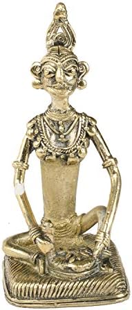 Tribes India Metal Tribal Lady Figurine, 6 x 2.5 x 2.5 inch, Gold, 1 Figurine