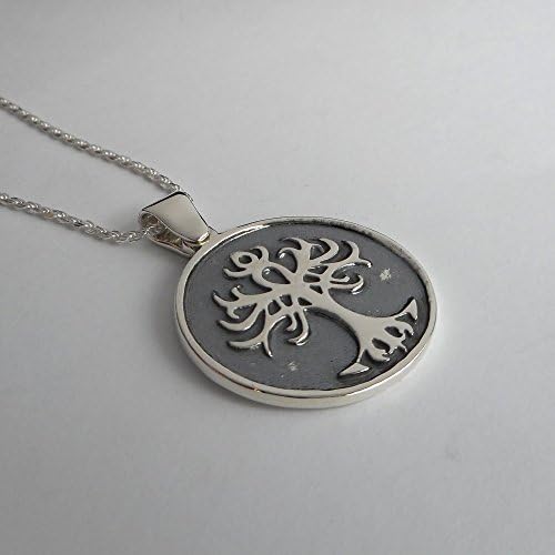 Large Sterling Silver Unisex Contemporary Tree of Life Round Pendant Necklace