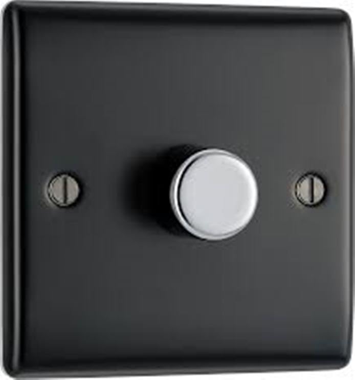 BG Electrical Nexus Metal 400W Single Dimmer Light Switch | 2-Way Push On/Off | Compatible with LED and Halogen Lamps | Matt Black Brushed Iridium Effect