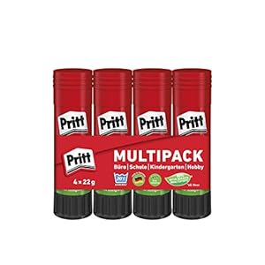 Pritt Klebestift, sicherer und kinderfreundlicher Bastelkleber für Kunst und Bastelarbeiten, starker Kleber für Schule & Bürobedarf, 4x22g Pritt Stift