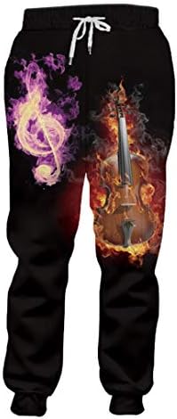 Men's Flame Guitar Sweatpants 3D Printed Purple Musical Note Pants