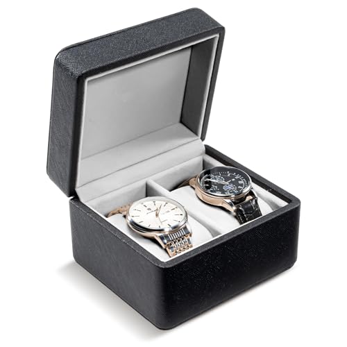 ProCase Watch Travel Case, 2-Slot PU Leather Travel Watch Box for Men, Shockproof Watch Carrying Case for Travel, Watch Gifts Box for Birthday Anniversary Christmas -2 Slot, Black