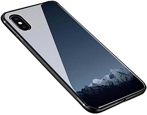 iPhone X Case, iPhone 10 Case, Weiduka TPU + Crystal Steel Tempering Glass Case, Mirror Glass Floral Pattern Painted Bumper Smooth Protective Phone Cover for iPhone X / 10 (Starry Sky . Blue)