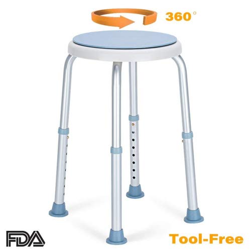 OasisSpace 360 Degree Rotating Shower Chair, Tool Free Adjustable Shower Stool Tub Chair and Bathtub Seat Bench with Anti-Slip Rubber Tips for Safety and Stability(has crack in middle)