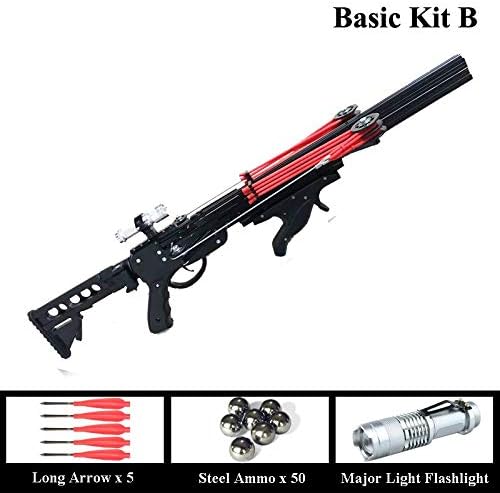 HXSD Semi Automatic Slingshot Hunting Fishing Bow Powerful Catapult Fix Reel Multifunction Steel Ball Ammo Arrow Continuous Shooting (Color : Basic kit B)