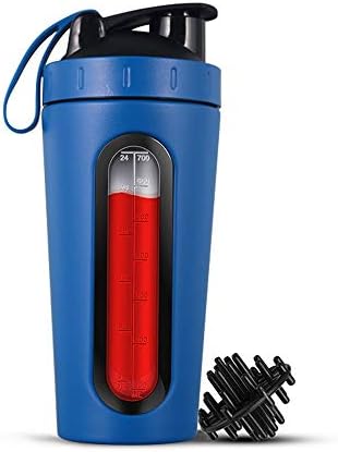 Protein Shaker Bottle,24oz Portable Stainless Steel Shaker Cup, Powerful Shaker,Leak Proof Sport Mixer Fitness Sports Nutrition Supplements Shaker Cup Blue
