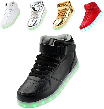 Women High Top USB Charging LED Shoes Flashing Sneaker (11US, Black)