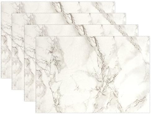 Set of 6 Texture Floor Stone Ceramic Marble Placemat Polyester Plate Holder Table Mats for Kitchen Dining Room,12x18 Inch