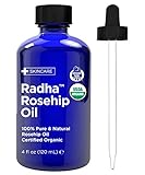 Radha Beauty Rosehip Oil USDA Certified Organic, 4 oz. - 100% Pure & Cold Pressed. All Natural Anti-Aging Moisturizing Treatment for Face, Hair, Skin & Nails, Acne Scars, Wrinkles, Dry Spots