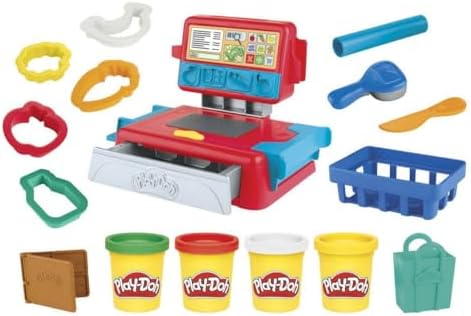Caja registradora de Juguete para niños de 3 años en adelante con Divertidos Sonidos, Accesorios de Comida y 4 Colores no tóxicos (Hasbro 0)