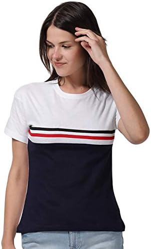 ISCO ALBA Whiite & Blue Cotton Short Sleeve Regular Fit Womens T-Shirt