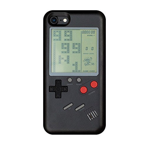 Retro 3D Gameboy Design Style Soft Silicone Cover Case with Game Installed (7/8 Plus-Black)