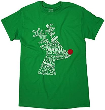 Wordy Reindeer Christmas Green T-Shirt - Green - YL - Tees2urdoor