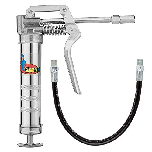 Slippery Pete Mini Pistol Grip Grease Gun. Heavy Duty Design for 3oz Cartridges. 12" Flexible Hose and 5" Rigid Extension Pipe - Thumbnail 5
