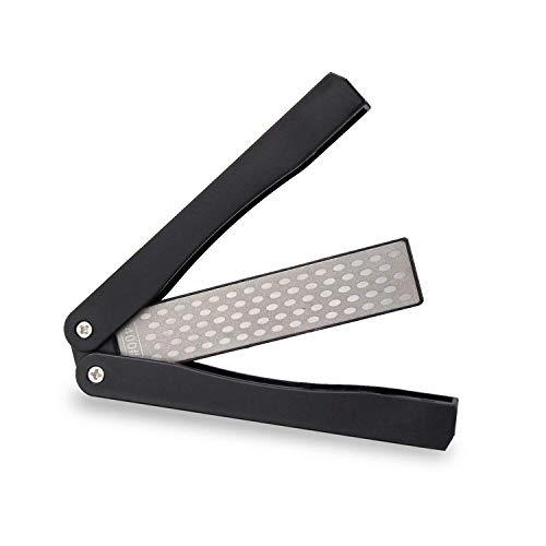 Pocket Knife Sharpener, Sungwoo 400/600grit Double Sided Folding Knife Sharpener Stone for Kitchen, Garden, Outdoor tools (Black)