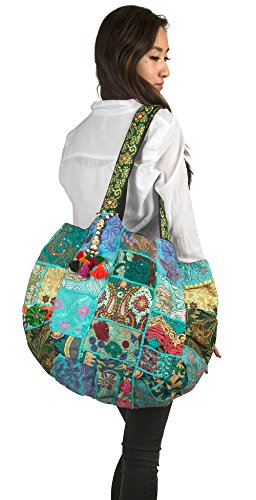 TribeAzure Large Oversize Blue Canvas Shoulder Bag Handbag Unique Tote Quilt Vintage Beach Travel Summer