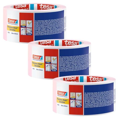 tesa Precision Masking Tape 4333 Sensitive - Pink - 3 Rolls - 50 m x 50 mm