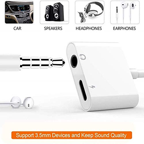 Headphone Adapter for iPhone 11 pro 3.5mm Jack Car Charger AUX Converter Splitter Charge & Audio Cables 2 in 1 for iPhone 7/7 Plus/8/X/10/11/XR/XS/XS Max Dongle Earphone Adaptor Support iOS System