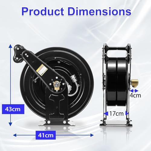 Pressure Washer Hose Reel Auto Shrink Hose Reel Heavy Duty Steel Pressure Washer Hose 20m Double Arm Reel 4000PSI