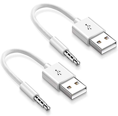 iMangoo iPod Shuffle Cable, 3.5mm Audio Jack to USB Charging and Data Transfer Cable, 2 Pack Compatible with iPod Shuffle 3 4 5 6 7 MP3 Player White