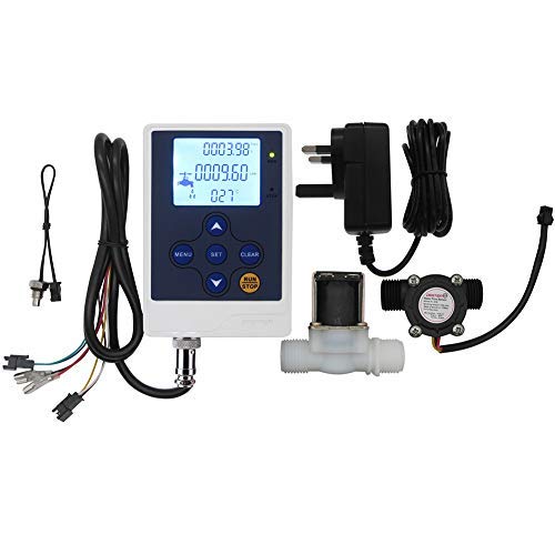 DIGITEN Water Flow Control Meter LCD Display Controller+G1/2" Water Hall Sensor Flow Meter Flowmeter Counter 1-30L/min+G1/2" Solenoid Valve Normally Closed N/C+DC 12V Power Adapter