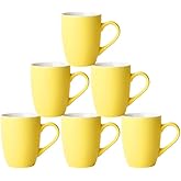 VGASHARE 12 oz Porcelain Coffee Mugs, Set of 6 Matte Ceramic Mugs for Latte, Hot Cocoa, Cappuccino, Oatmeal, Iced Tea, Juice, Chocolate, Dishwasher and Microwave safe (Yellow)