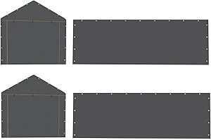 Vanteriam 10 * 20 FT Carport Replacement Sidewall kit Panel Set of 4, 180G PE Waterproof & UV Protected Replacement Sidewall Cover, Gray