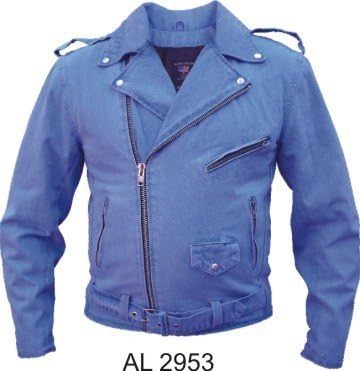 Mens Blue Denim Basic Motorcycle Style Jacket W/Half Belt AL-2953-2XL