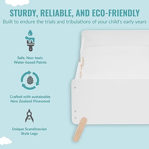 Dream On Me Osko Convertible Toddler Bed Made with Sustainable New Zealand Pinewood in White and