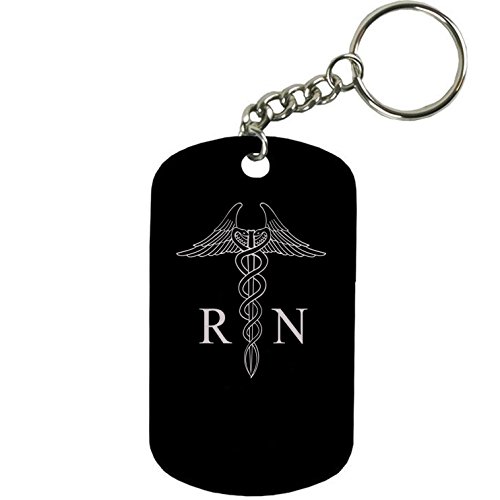Personalized Engraved Custom Nurse Rn 2-inch Colored Anodized Aluminum Customizable Keychain Dog Tag, Black
