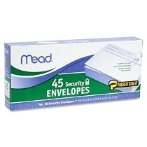 Mead #10 Envelopes, Security, Press-it Seal-it, 4-1/4 X 9-1/2 Inches, White, 45/Box (75026)