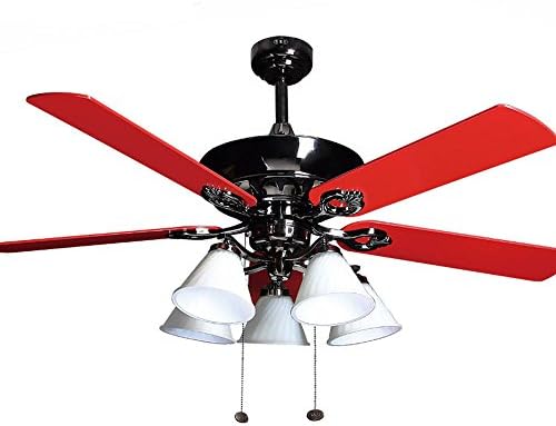 Huston Fan Mute Black 52'' Reversible Electric Ceiling Fan Lights With 5 Red Splint Wood Fan Blades Restaurant 5 LED Light Remote Control Ceiling Lamp Modern-Style Household Bedroom Chandelier