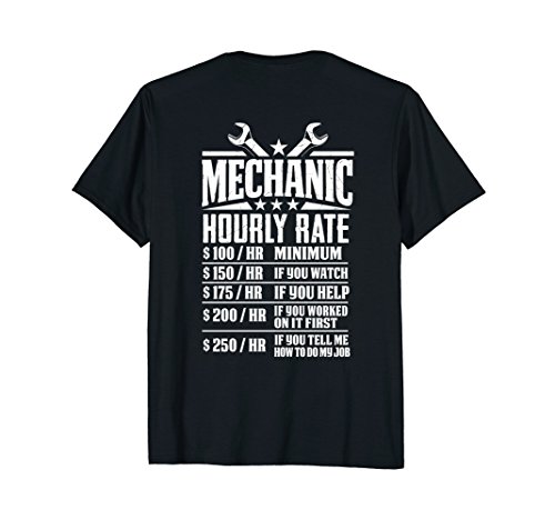 Mens Funny Mechanic Hourly Rate Graphic Design T-Shirt Back Medium Black