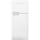 Smeg FAB50 Retro Style Refrigerator &ndash; 19.28 cu. ft. Freestanding Fridge-Freezer, Dual Cooling, No-Frost, Adjustable Glass Shelves, Chrome Handle &ndash; White &ndash; Made in Italy
