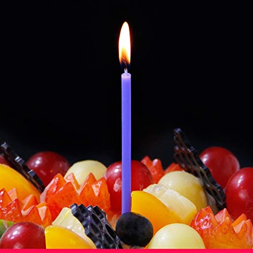 GKanMore 24 Count Long Thin Birthday Candles in Holders Rainbow Cake Candles for Party Wedding Birthday Cake Decoration